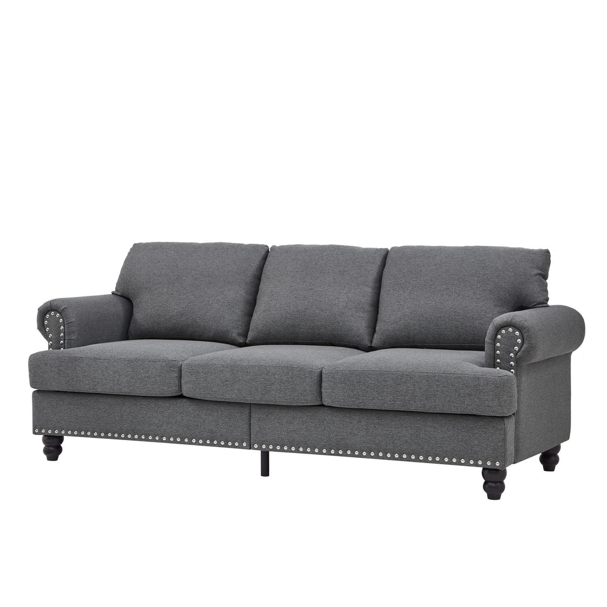 Classic Three-Seater Sofa with Nailhead Trim and Washable Covers