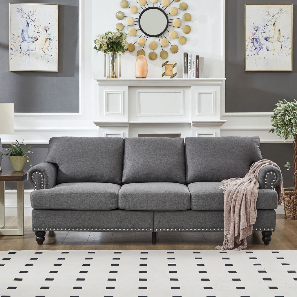 Classic Three-Seater Sofa with Nailhead Trim and Washable Covers