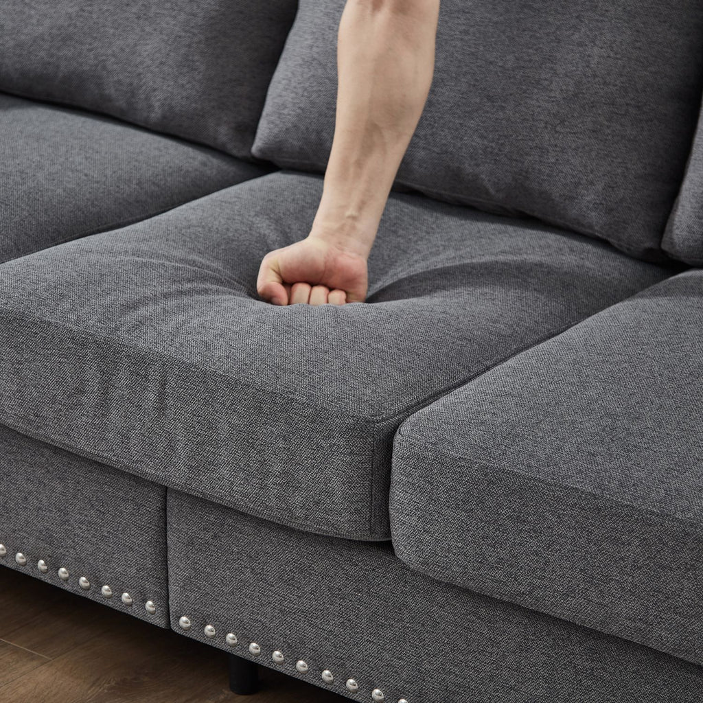 Classic Three-Seater Sofa with Nailhead Trim and Washable Covers