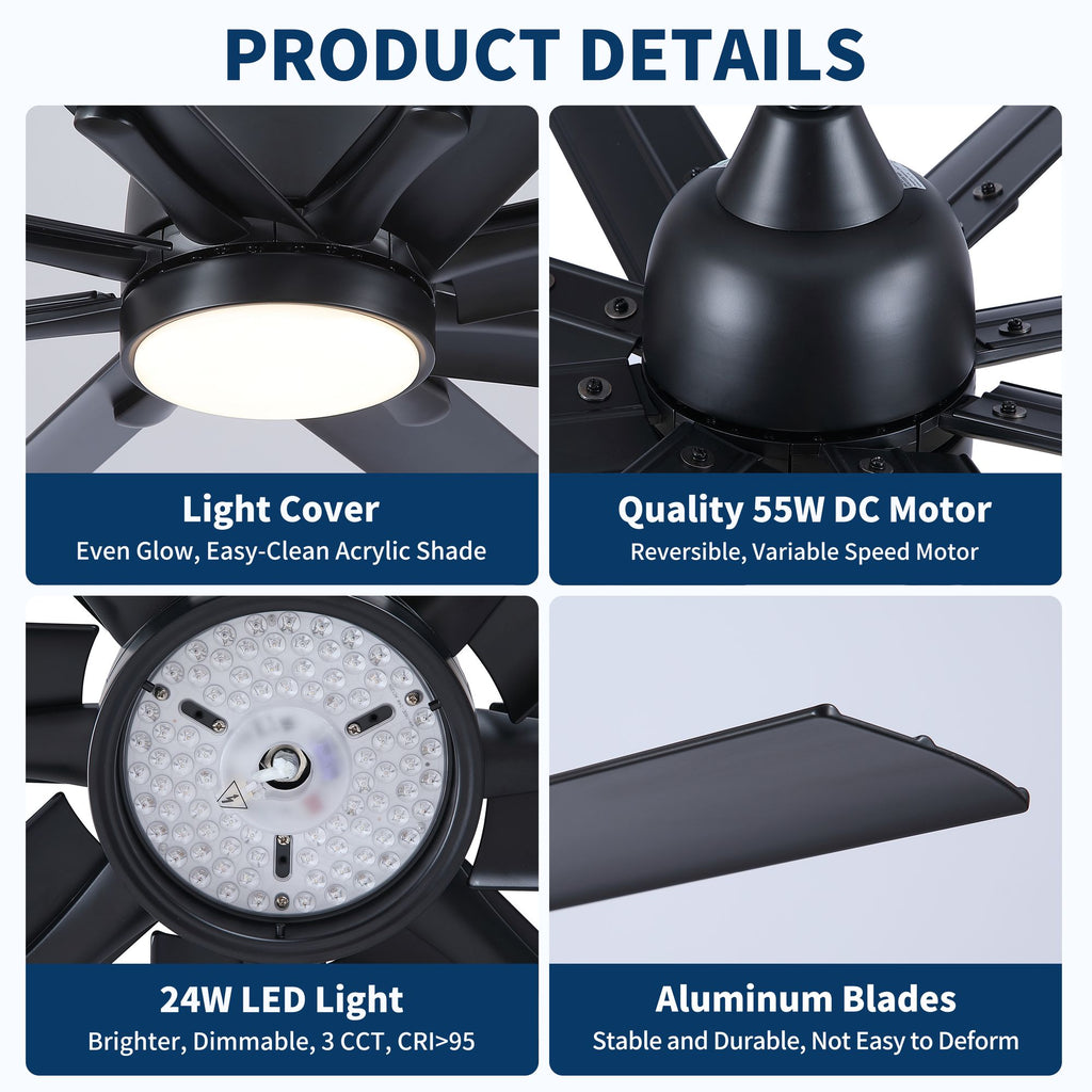 Farmhouse Smart Ceiling Fan with Integrated LED Light