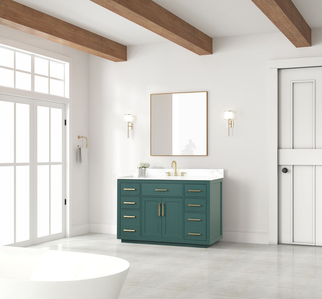 Modern Glossy Double-Sink Bathroom Vanity with Outlet