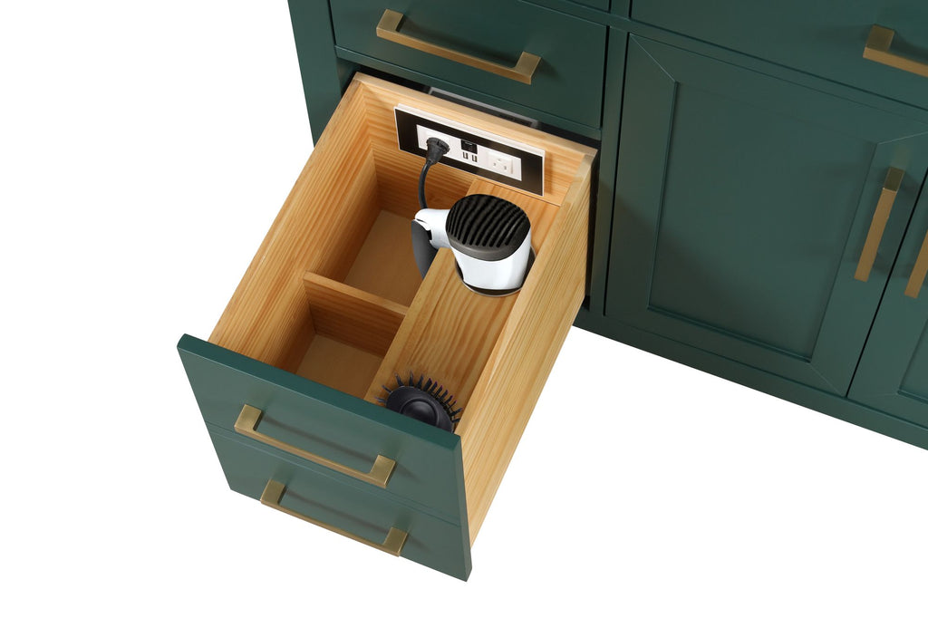 Modern Glossy Double-Sink Bathroom Vanity with Outlet