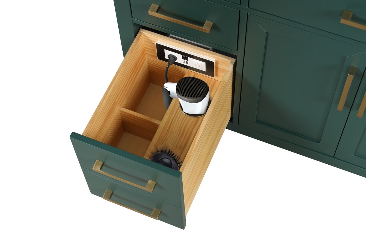 Modern Glossy Double-Sink Bathroom Vanity with Outlet