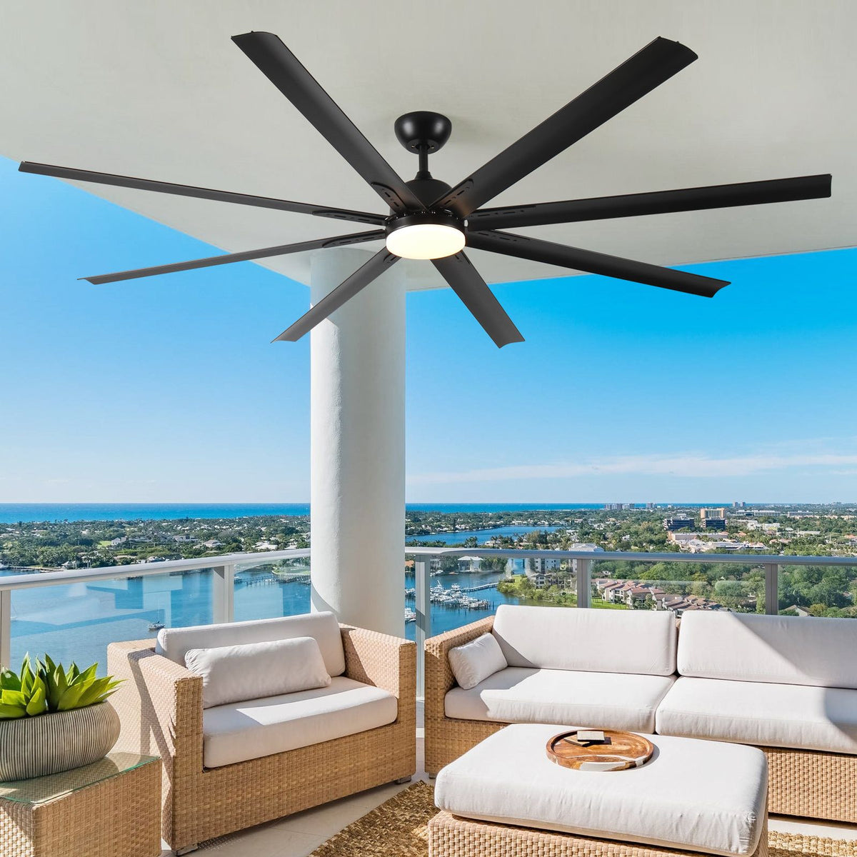 84- Large Black Ceiling Fan with Remote, Reversible DC Motor, and 3 Color Temperatures