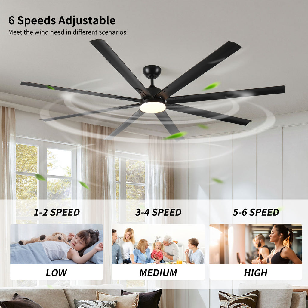 84- Large Black Ceiling Fan with Remote, Reversible DC Motor, and 3 Color Temperatures