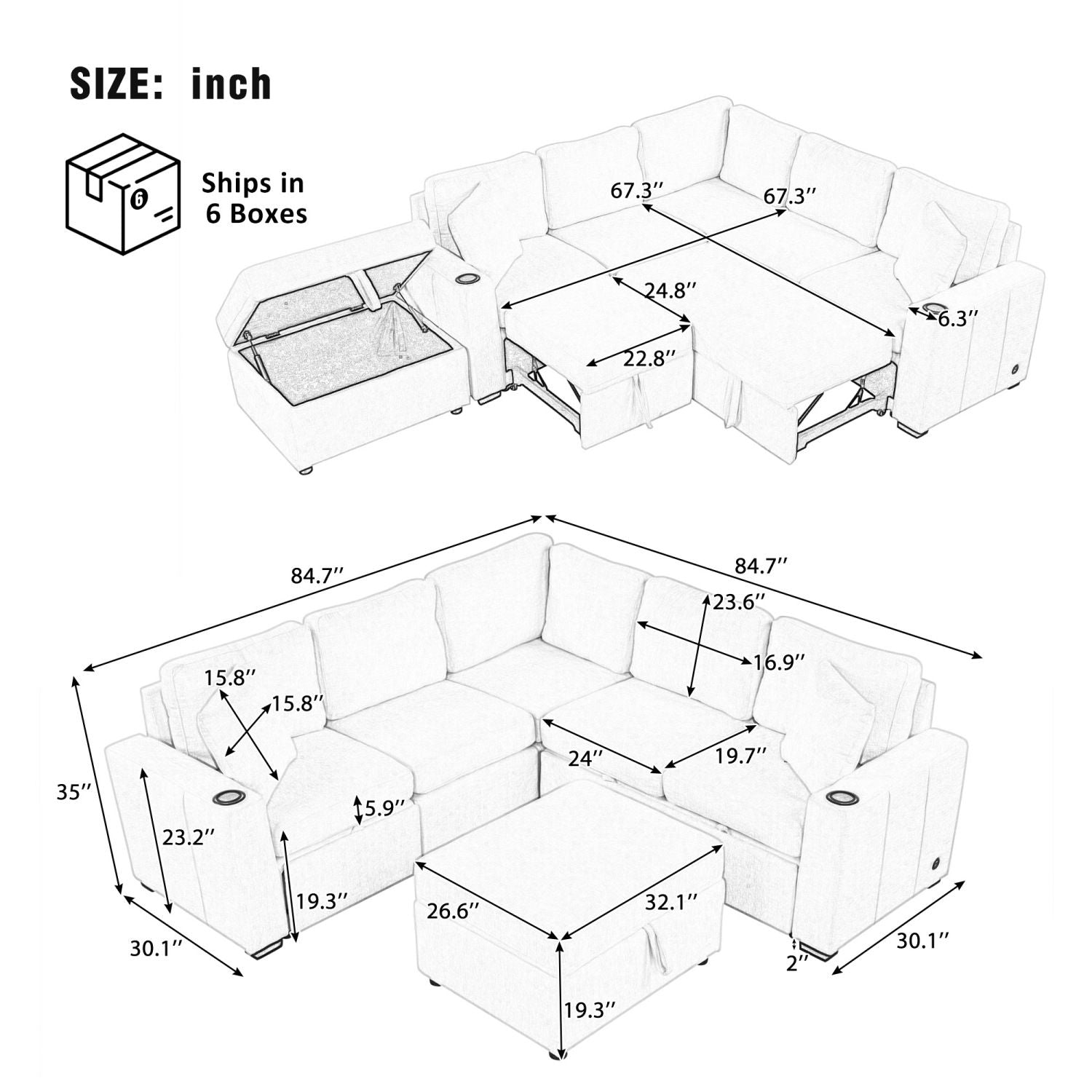Convertible Modular Sectional With Pull-Out Bed
