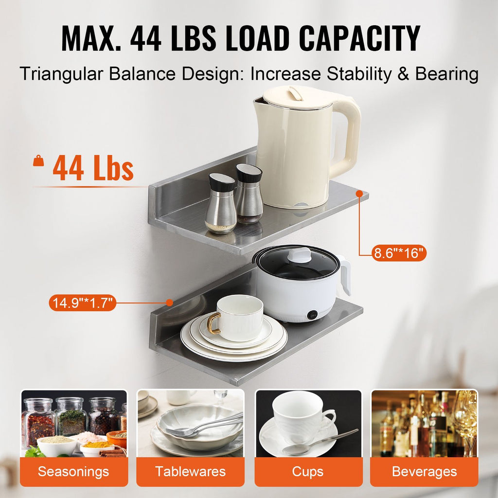 Wall-Mounted Commercial Kitchen Shelf with Backsplash