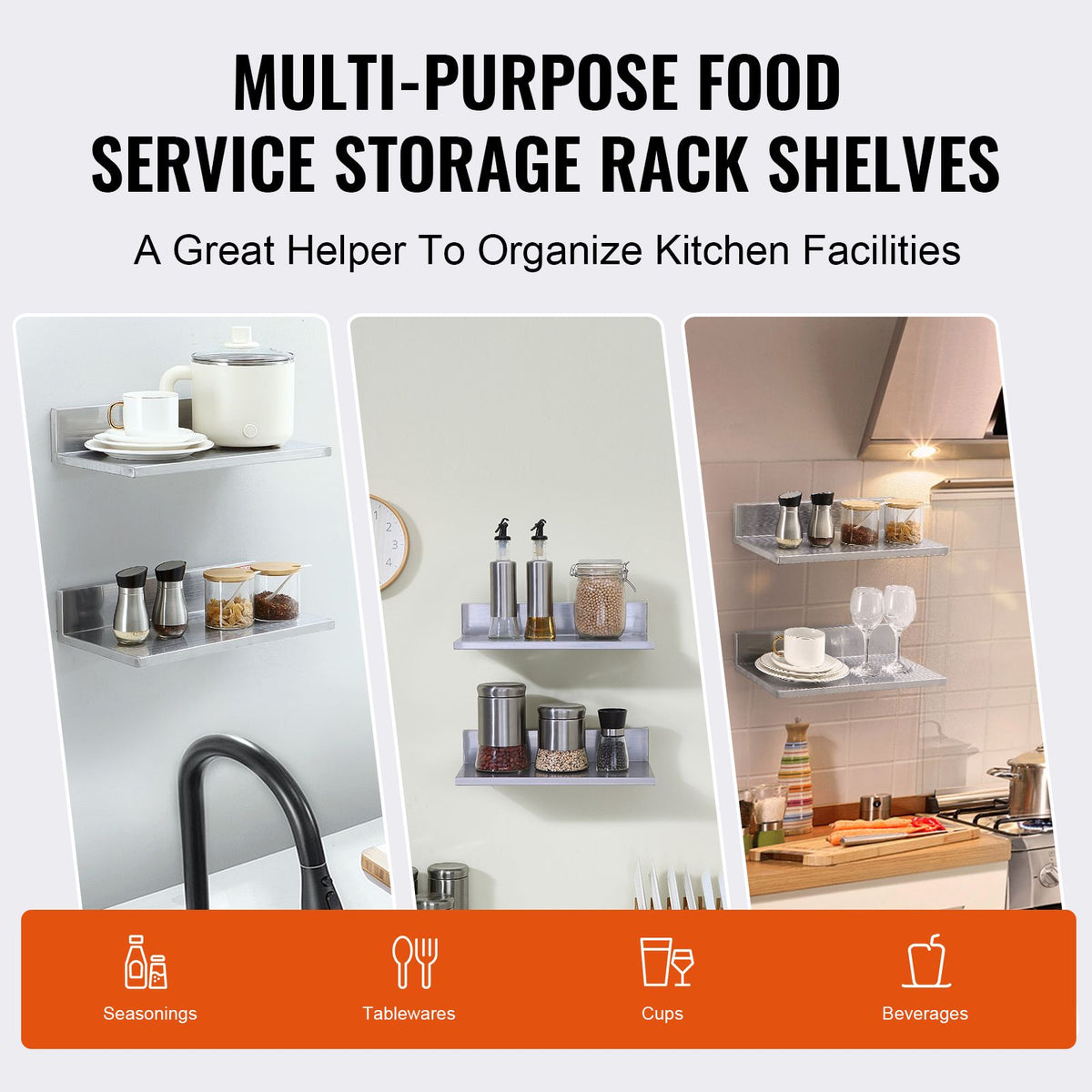 Wall-Mounted Commercial Kitchen Shelf with Backsplash