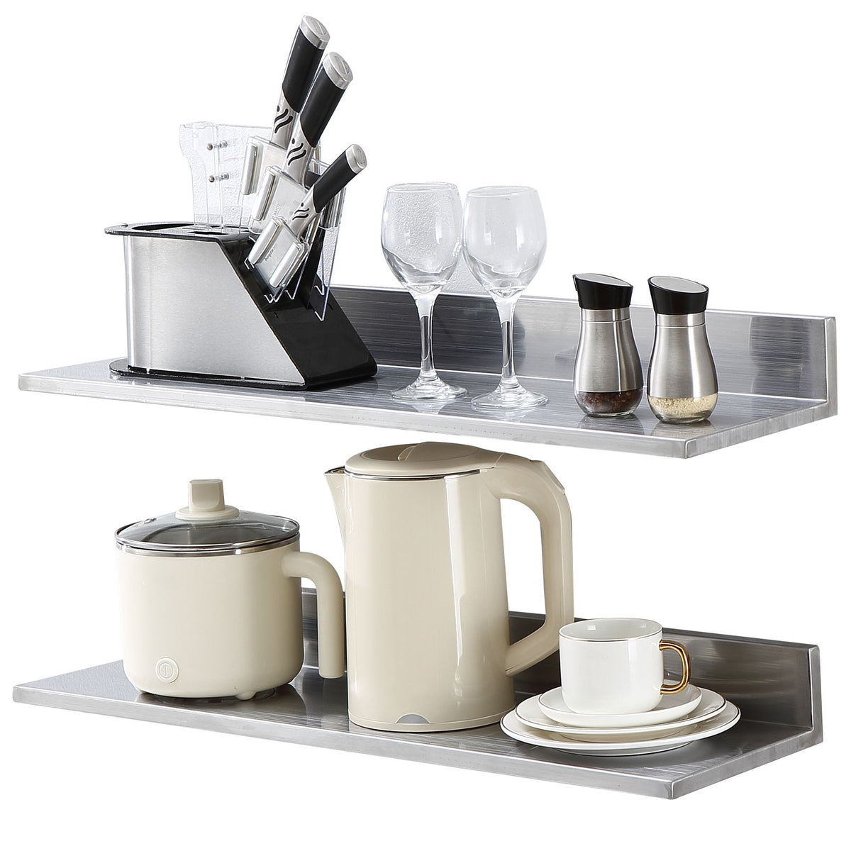 Wall-Mounted Kitchen Shelf with Backsplash