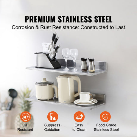 Wall-Mounted Kitchen Shelf with Backsplash
