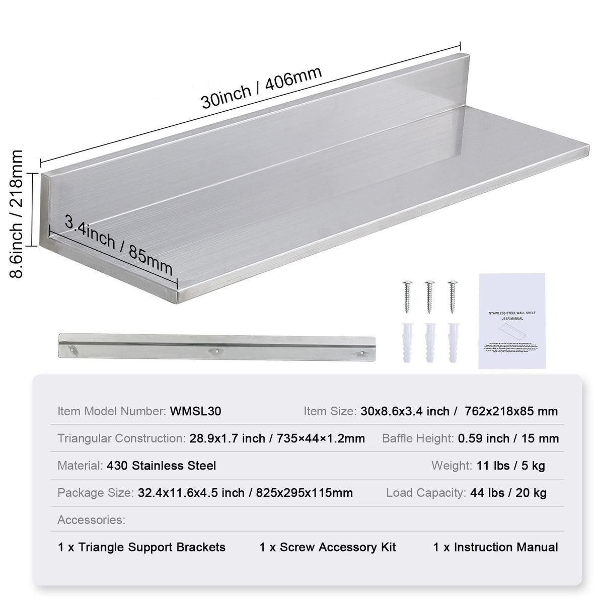 Wall-Mounted Kitchen Shelf with Backsplash