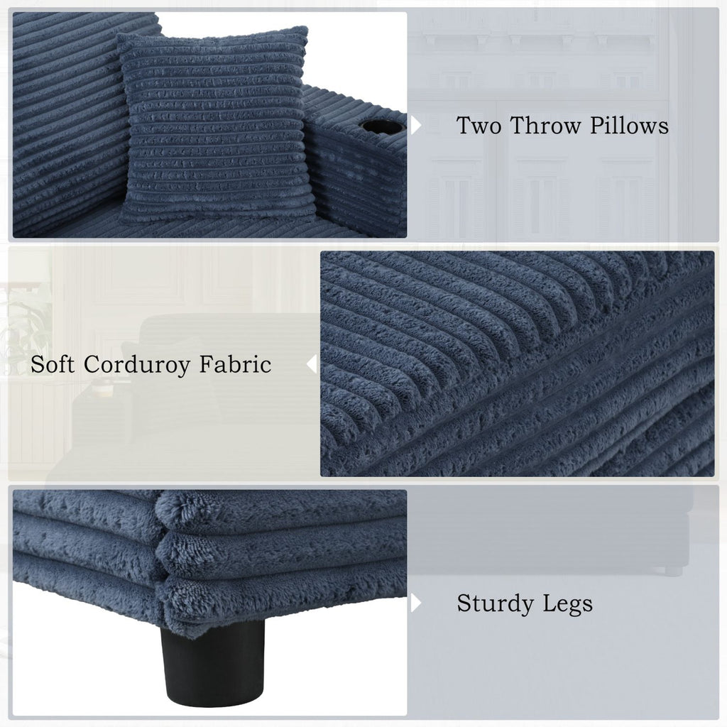 Versatile Chaise Lounge Sofa with Cup Holders and Pillows