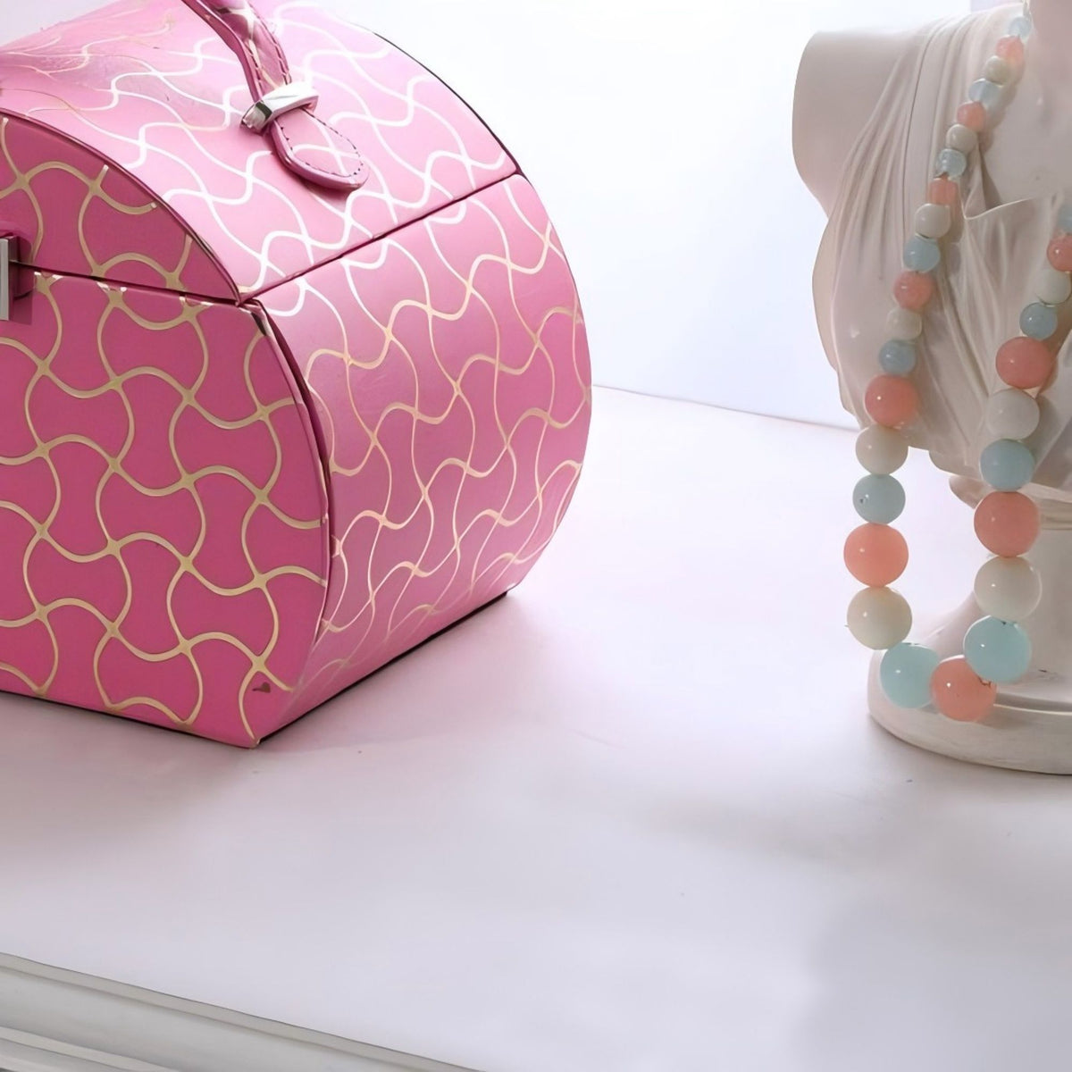 Hot Pink Travel Jewelry Case with Mirror and Drawers