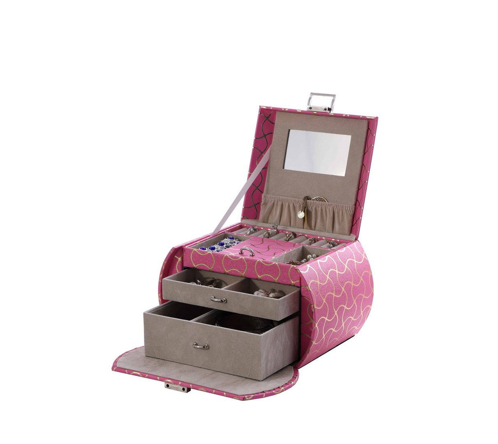 Hot Pink Travel Jewelry Case with Mirror and Drawers