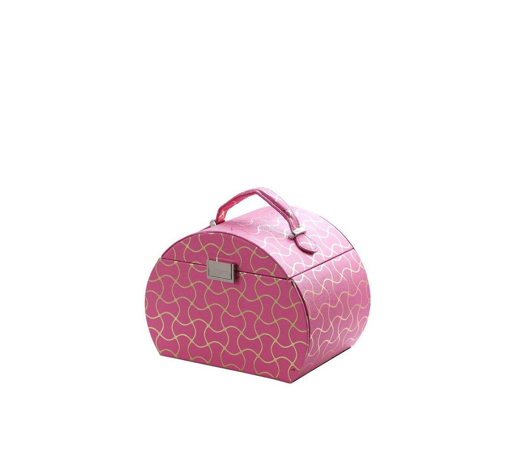 Hot Pink Travel Jewelry Case with Mirror and Drawers