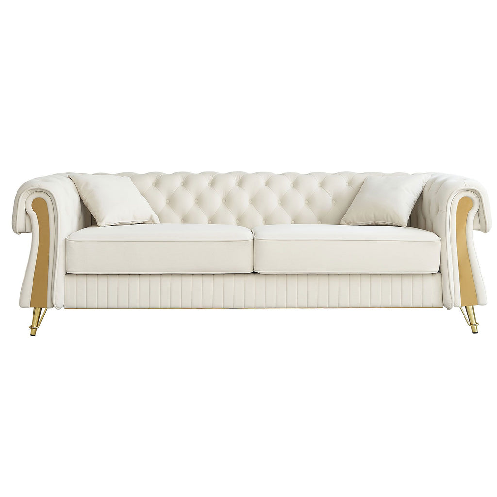'W Chesterfield Modern Tufted Velvet Living Room Sofa with Two Seat Cushions and Two Toss Pillows