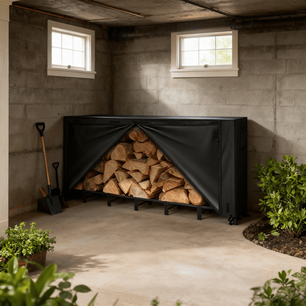 Raised Firewood Storage Rack with Vented Cover