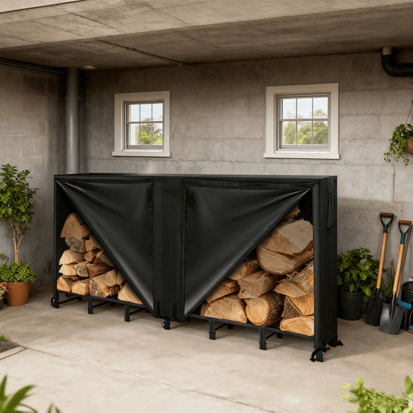 Raised Firewood Storage Rack with Vented Cover