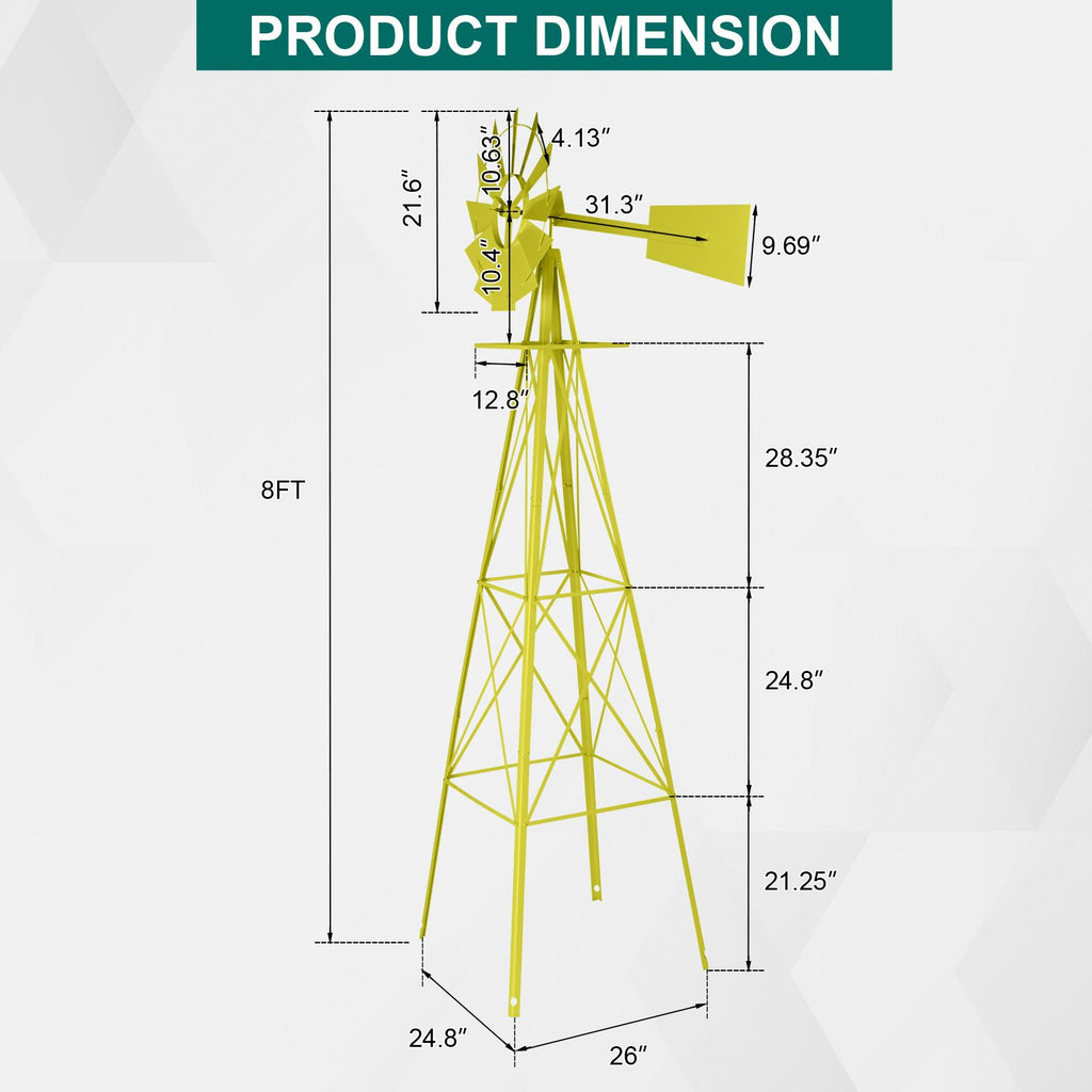 Yellow Wind-Powered Garden Windmill