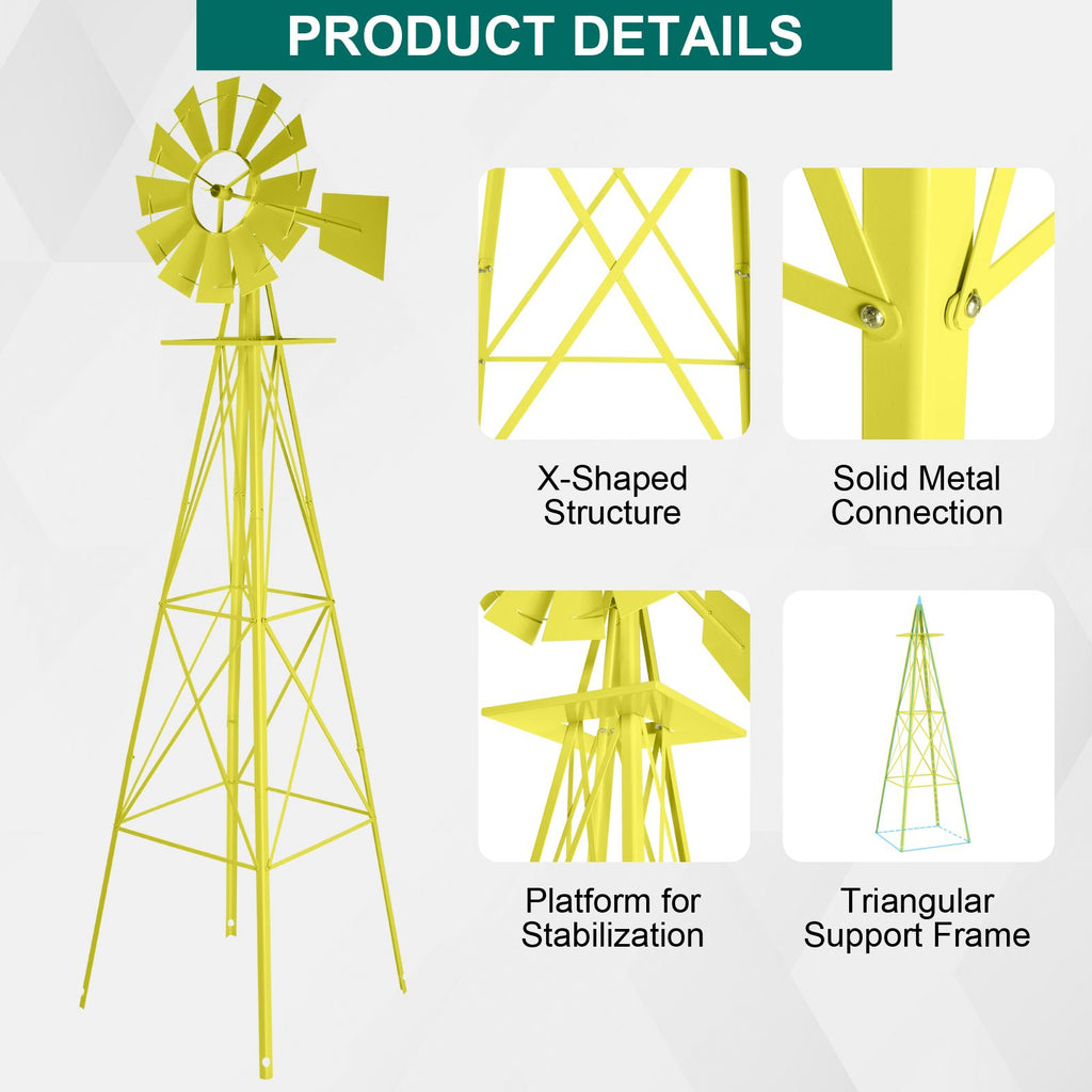 Yellow Wind-Powered Garden Windmill