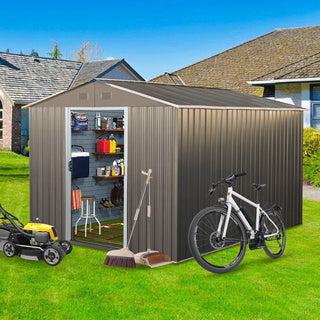 Outdoor Metal Storage Shed with Metal Foundation, Gray