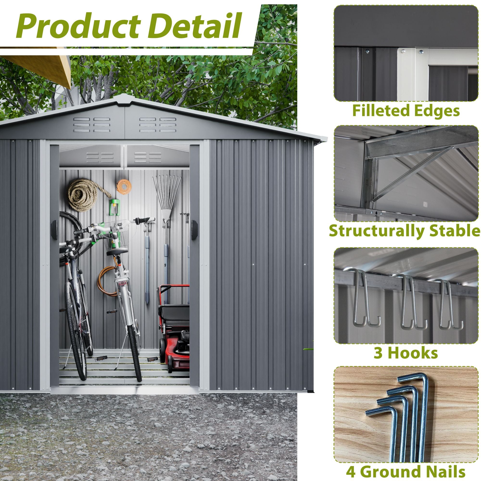 Outdoor Storage Shed with Sliding Lockable Doors
