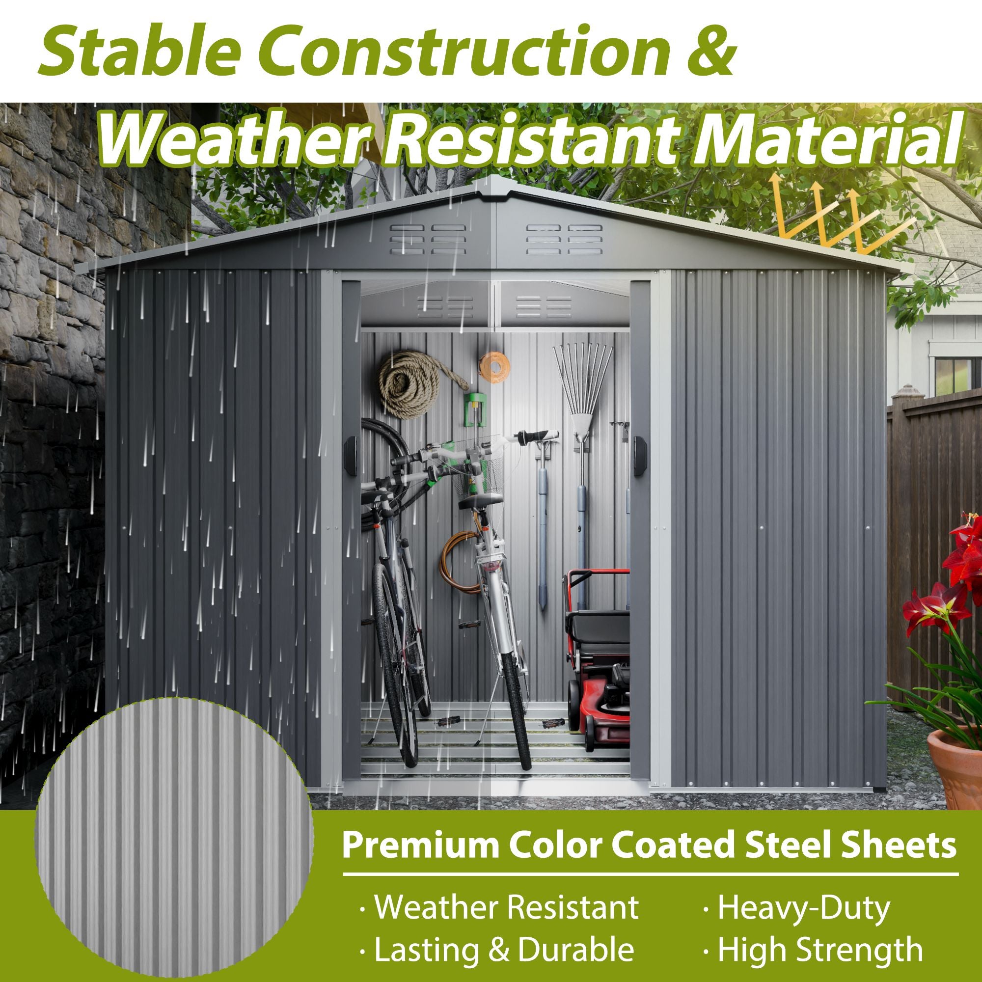 Outdoor Storage Shed with Sliding Lockable Doors