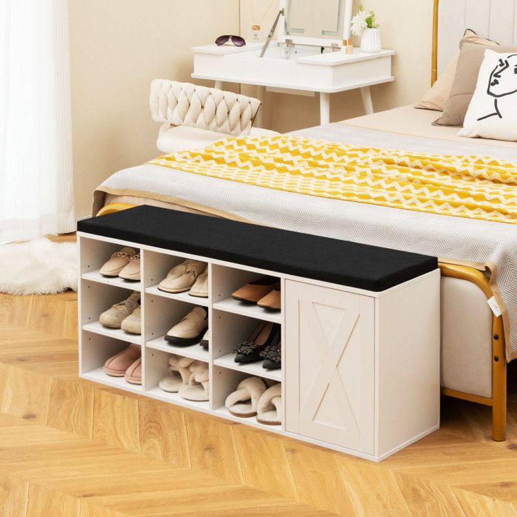 9-Cube Shoe Bench with Adjustable Shelves and Removable Cushion
