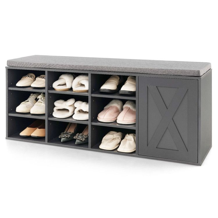 9-Cube Shoe Bench with Adjustable Shelves and Removable Cushion