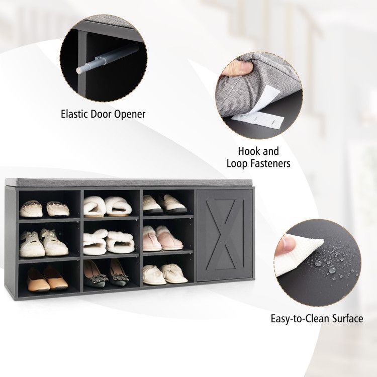 9-Cube Shoe Bench with Adjustable Shelves and Removable Cushion