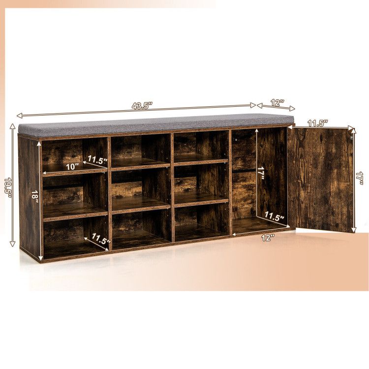9-Cube Shoe Bench with Adjustable Shelves and Removable Cushion