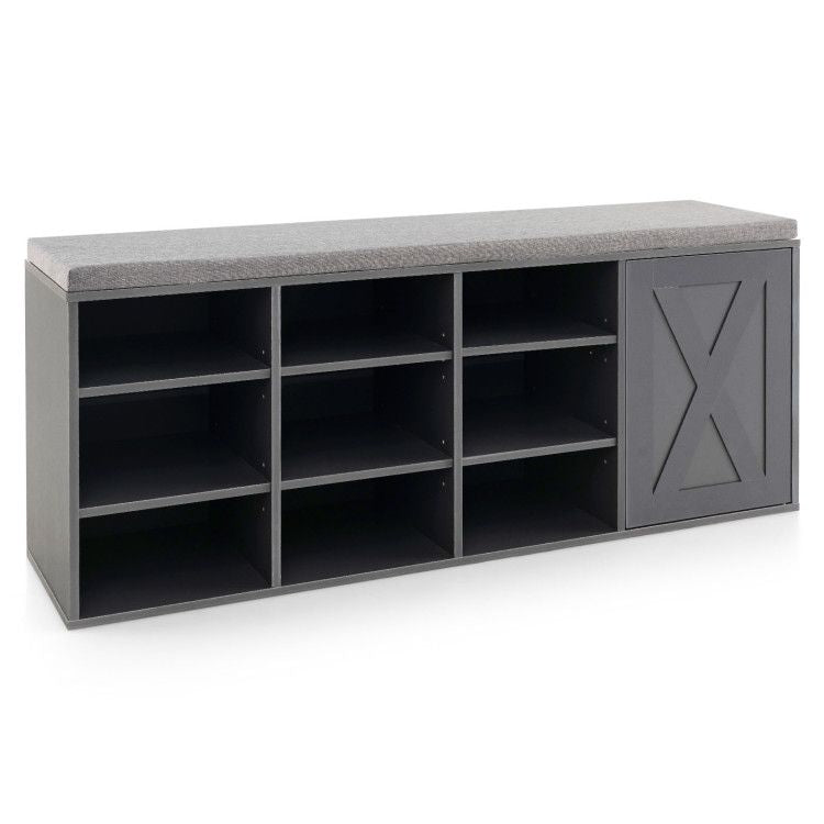 9-Cube Shoe Bench with Adjustable Shelves and Removable Cushion