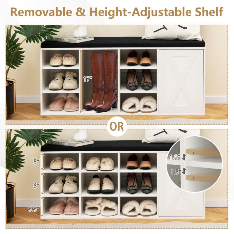 9-Cube Shoe Bench with Adjustable Shelves and Removable Cushion