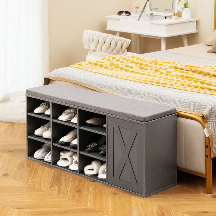 9-Cube Shoe Bench with Adjustable Shelves and Removable Cushion