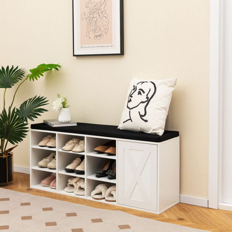 9-Cube Shoe Bench with Adjustable Shelves and Removable Cushion