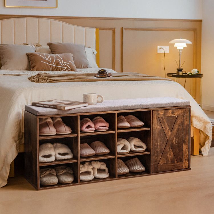 9-Cube Shoe Bench with Adjustable Shelves and Removable Cushion