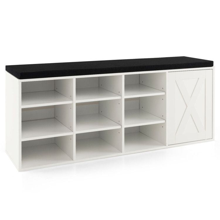 9-Cube Shoe Bench with Adjustable Shelves and Removable Cushion