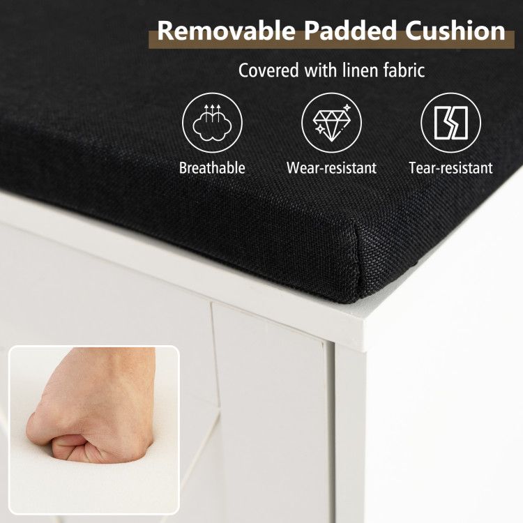9-Cube Shoe Bench with Adjustable Shelves and Removable Cushion