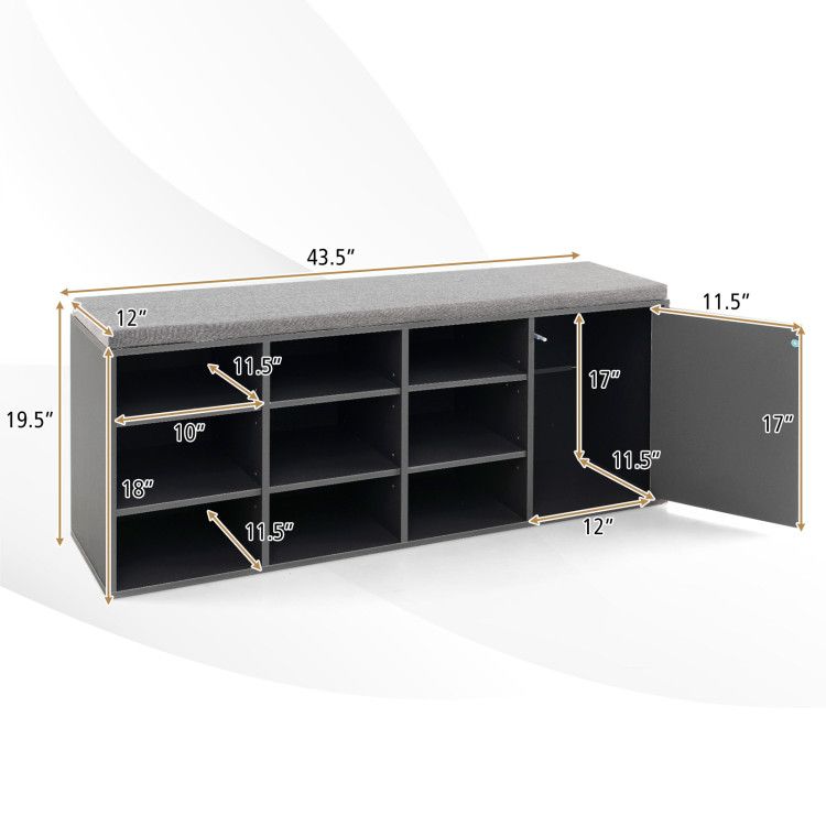 9-Cube Shoe Bench with Adjustable Shelves and Removable Cushion