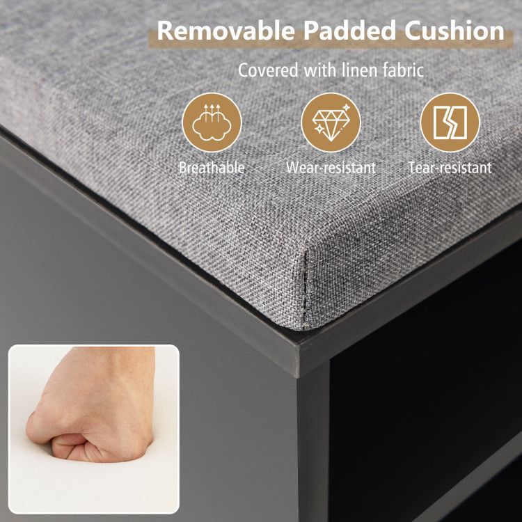 9-Cube Shoe Bench with Adjustable Shelves and Removable Cushion