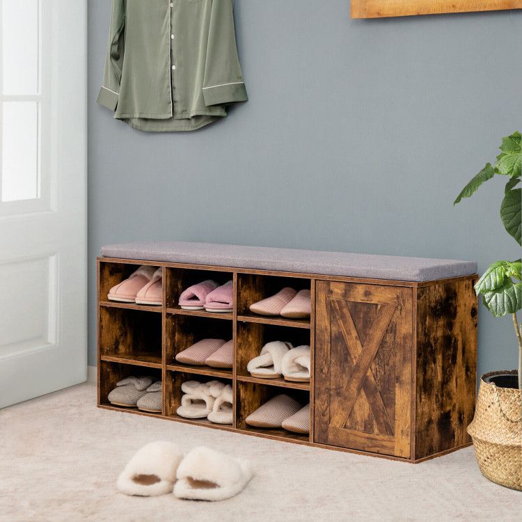 9-Cube Shoe Bench with Adjustable Shelves and Removable Cushion