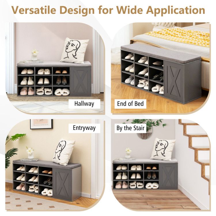 9-Cube Shoe Bench with Adjustable Shelves and Removable Cushion