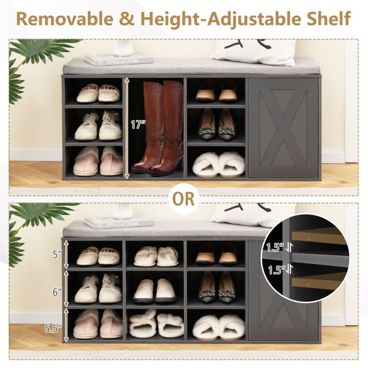 9-Cube Shoe Bench with Adjustable Shelves and Removable Cushion