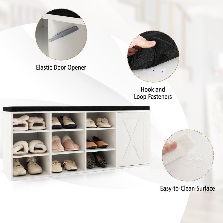 9-Cube Shoe Bench with Adjustable Shelves and Removable Cushion