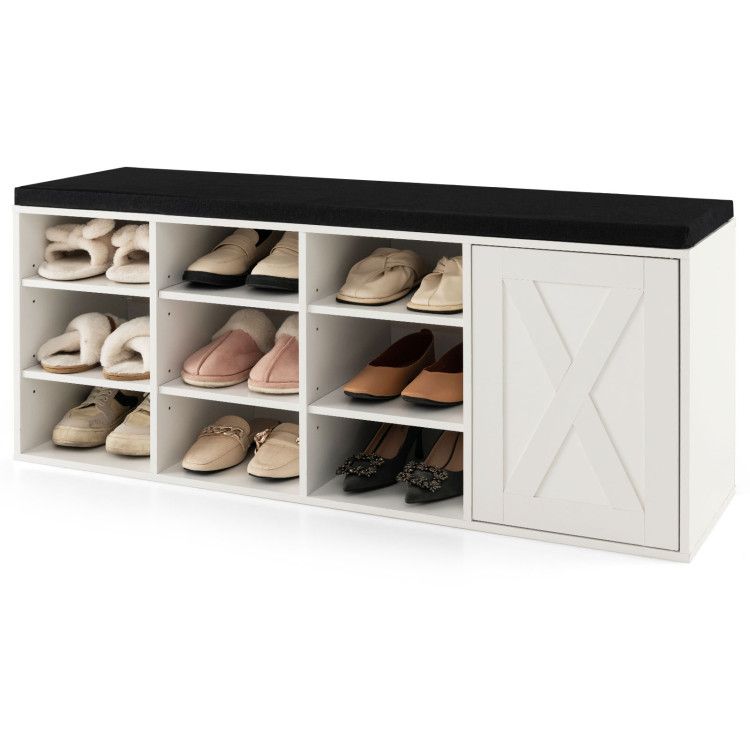 9-Cube Shoe Bench with Adjustable Shelves and Removable Cushion