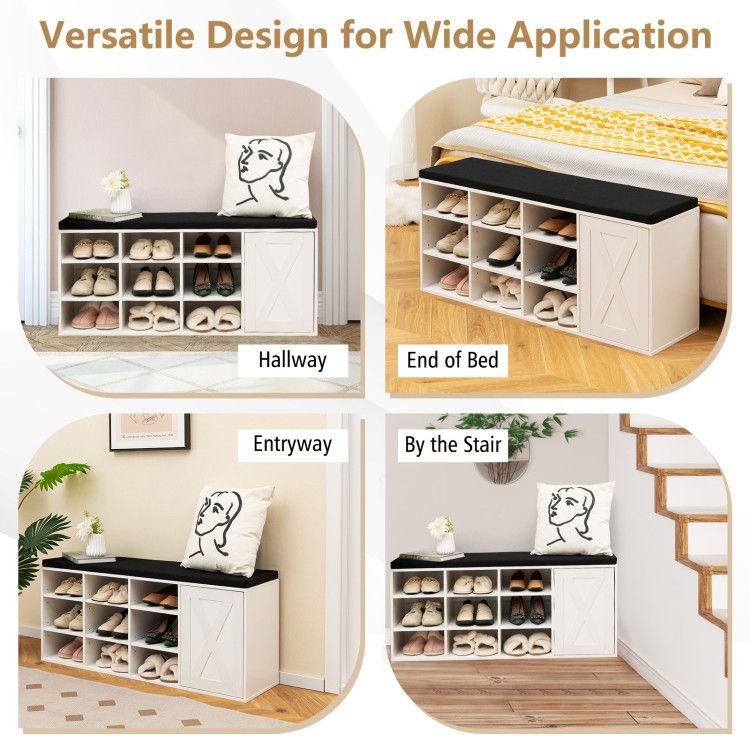 9-Cube Shoe Bench with Adjustable Shelves and Removable Cushion