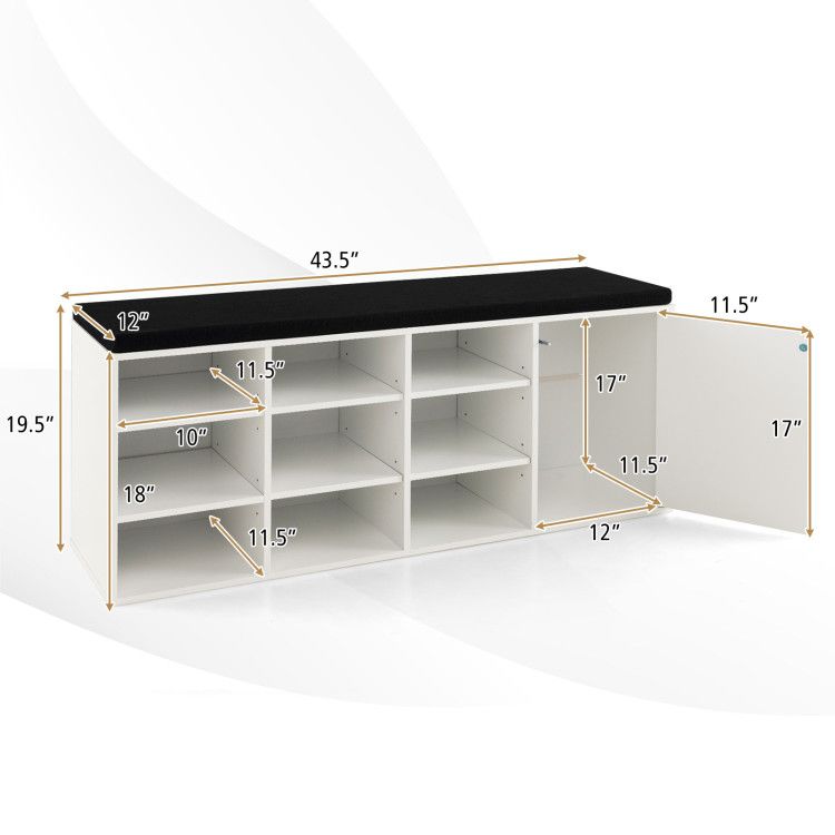 9-Cube Shoe Bench with Adjustable Shelves and Removable Cushion