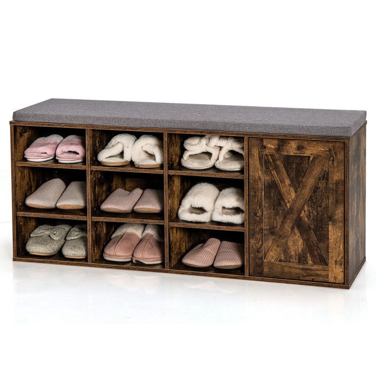 9-Cube Shoe Bench with Adjustable Shelves and Removable Cushion
