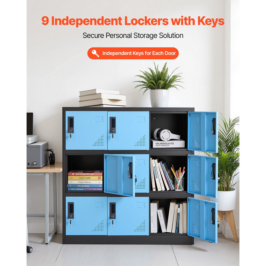 9-Door Lockable Metal Storage Cabinet for Office, School, or Gym