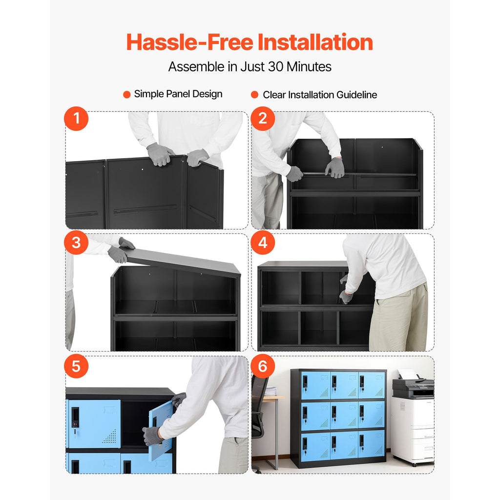 9-Door Lockable Metal Storage Cabinet for Office, School, or Gym